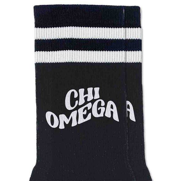 Chi Omega Black Retro Crew Socks