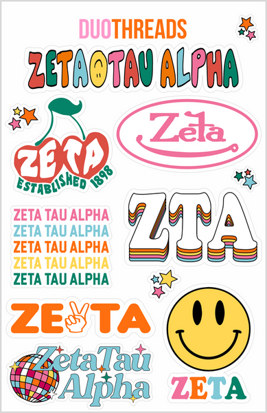 Zeta Tau Alpha Rainbow  Sticker Sheet