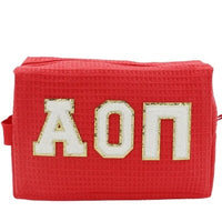 Alpha Omicron Pi Waffle Make-Up Bag with Chenille Letters