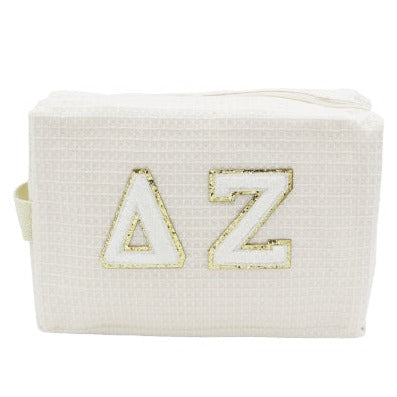 Delta Zeta Waffle Make-Up Bag with Chenille Letters