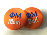 Phi Mu Mom/Dad Embroidered Button