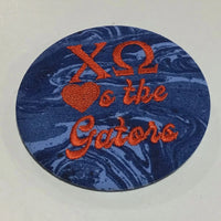 Chi Omega "Hearts the Gators" Retro Game Day Embroidered Button