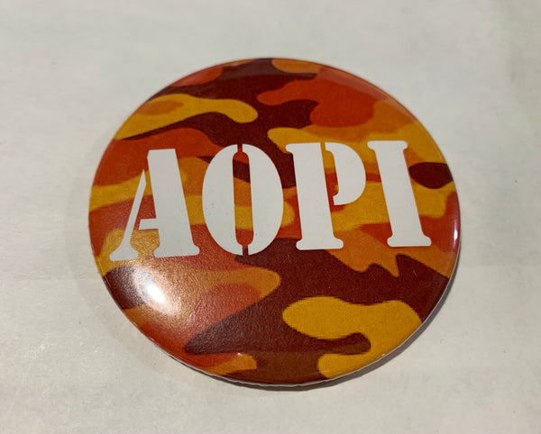 Alpha Omicron Pi Orange Camo Printed Button