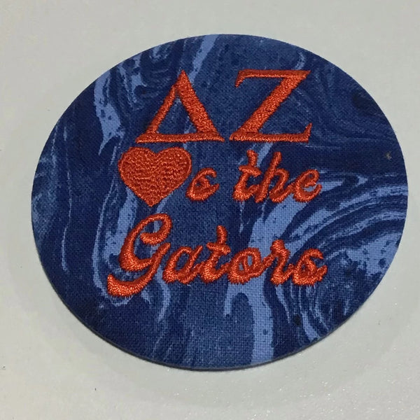 Delta Zeta "Hearts the Gators" Retro Game Day Embroidered Button