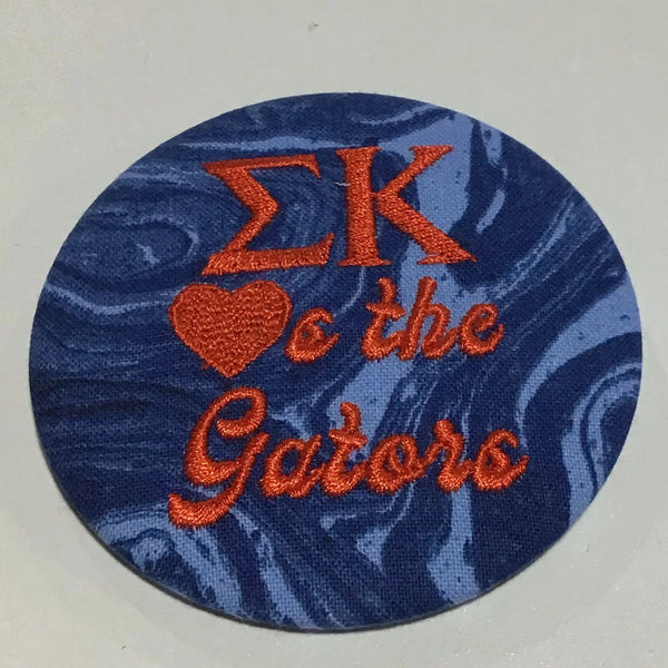 Sigma Kappa "Hearts the Gators" Retro Game Day Embroidered Button