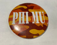 Phi Mu Orange Camo Printed Button