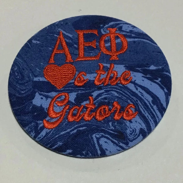 Alpha Epsilon Phi "Hearts the Gators" Retro Game Day Embroidered Button