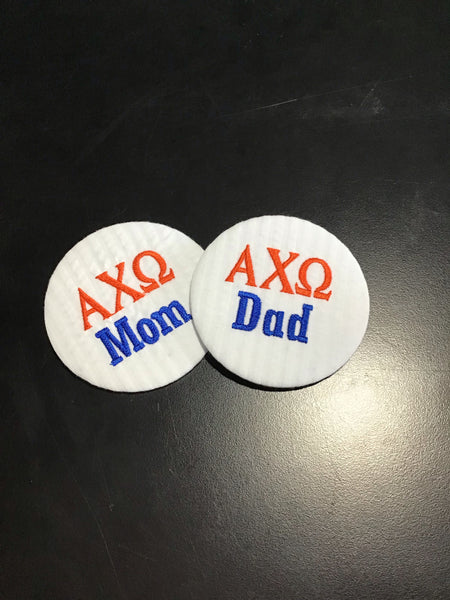 Alpha Chi Omega Mom/Dad Embroidered Button