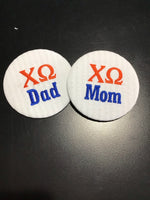 Chi Omega Mom/Dad Embroidered Button