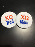 Chi Omega Mom/Dad Embroidered Button